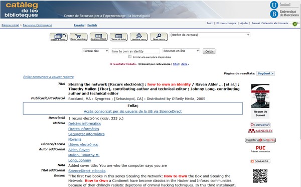 visualització referència catàleg CRAI UB